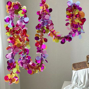 马卡龙彩条拉花彩带新年元旦教室布置圣诞节装饰用品商场店铺挂饰