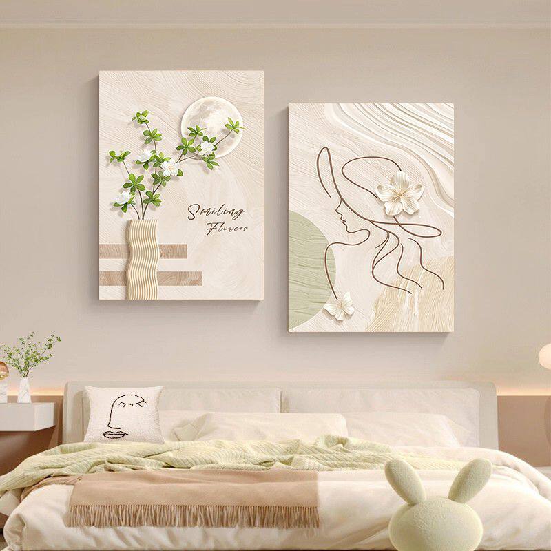 简约奶油ins风装饰画小众人物线条艺术画卧室床头画摆画客厅挂画