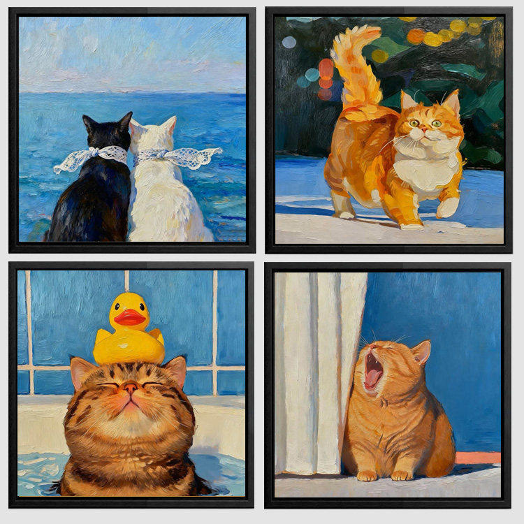 慵懒猫咪可爱治愈系客厅装饰画