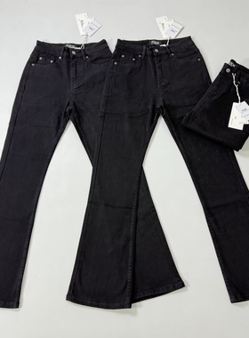 美式cleanfit重磅水洗黑直筒微喇黑牛vintage517弹力修身牛仔裤