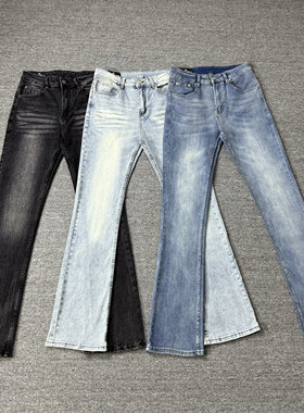 美式cleanfit重磅水洗黑弯刀微喇Dc黑牛vintage517弹力修身牛仔裤