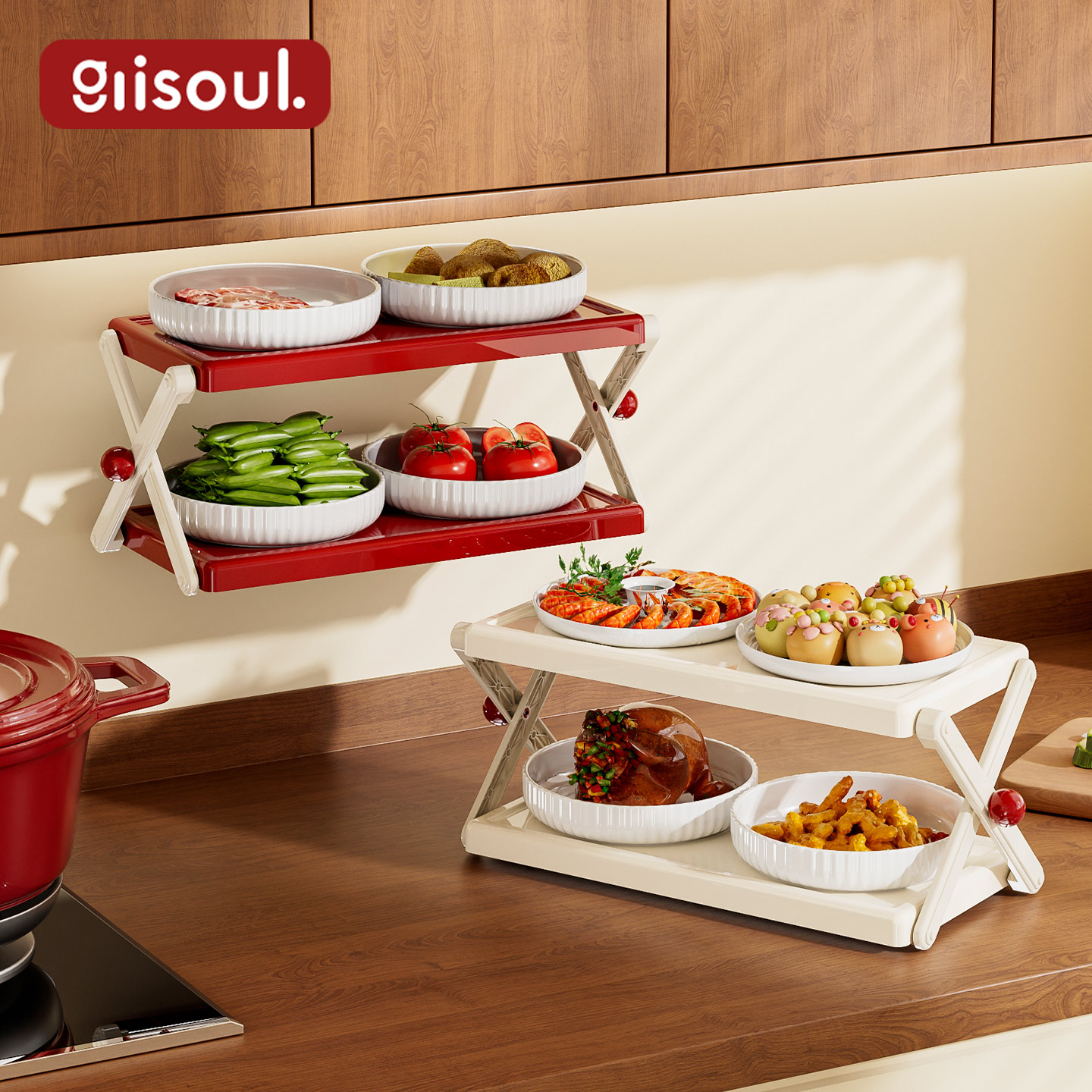 厨房备菜置物架可折叠双层配菜盘