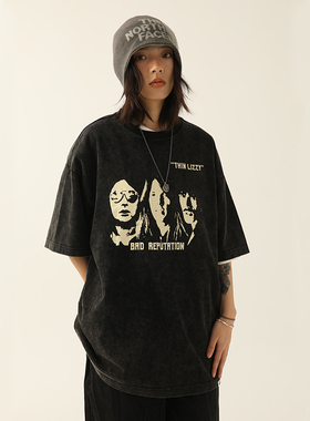 FROM WRTING字由国潮牌夏季重磅纯棉短袖t恤男水洗做旧圆领上衣女