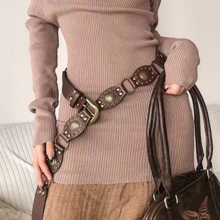 带千禧辣妹设计感皮带 美拉德复古铆钉女士腰带百搭民族风配裙子裤