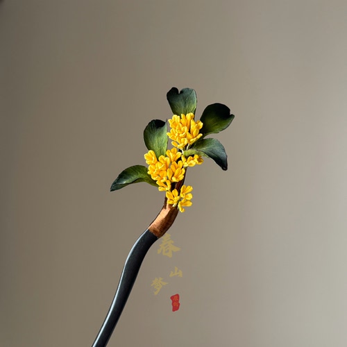 绒花桂花发簪日常百搭汉服新中式发饰送礼物