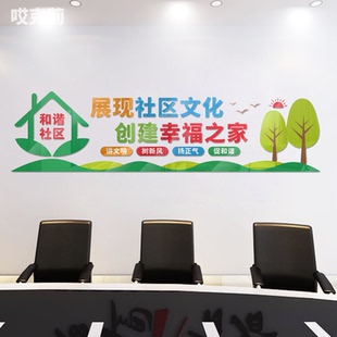 社区文化邻里关系正能量街道党群背景亚克力墙面装饰创文形象墙贴