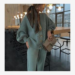 针织毛衣裤套装女 костюм knitted set sweater suit women