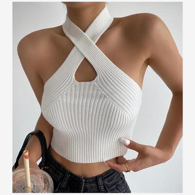 欧美针织短背心上衣女tshir