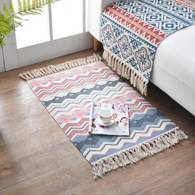 Bohemian Hand Woven Cotton Linen Carpet Rug Bedside Rug Geom