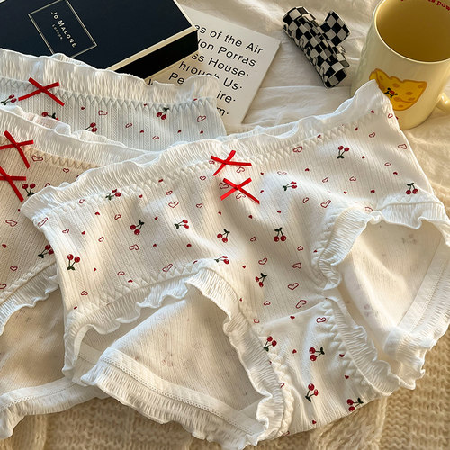 依之暖中腰女士内裤胖mm200斤纯棉抗菌裆甜美樱桃高弹力透气裤头