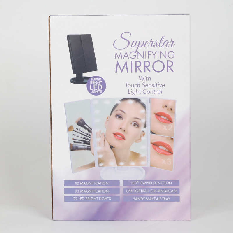 韩日三面折叠LED化妆镜带灯镜子折叠伸缩单面镜新款补光灯化妆镜