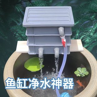 陶瓷缸流水摆件瓦盆瓷盆圆形玻璃鱼缸专用过滤器水缸净水器循环泵