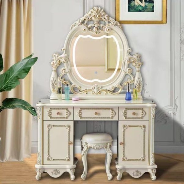 欧式大梳妆台欧式化妆桌子卧室小型梳妆台主卧上档次镜子带灯新款
