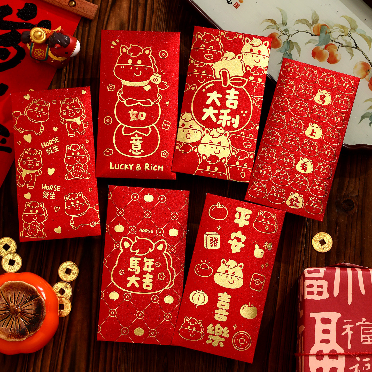 2026款马年红包袋春节过年卡通创意金葱烫金压岁钱利是封定制LOGO