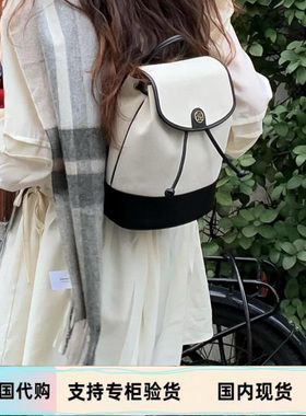 【现货】韩国depound车静媛同款黑白帆布拼接双肩背包手提斜挎包