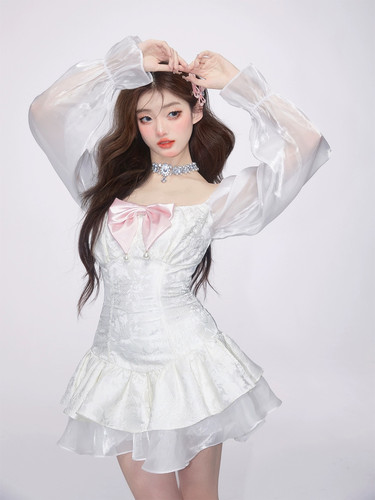 少也眼=月光烙印 抹胸一字肩连衣裙女夏赫本风高级设计感春季套装