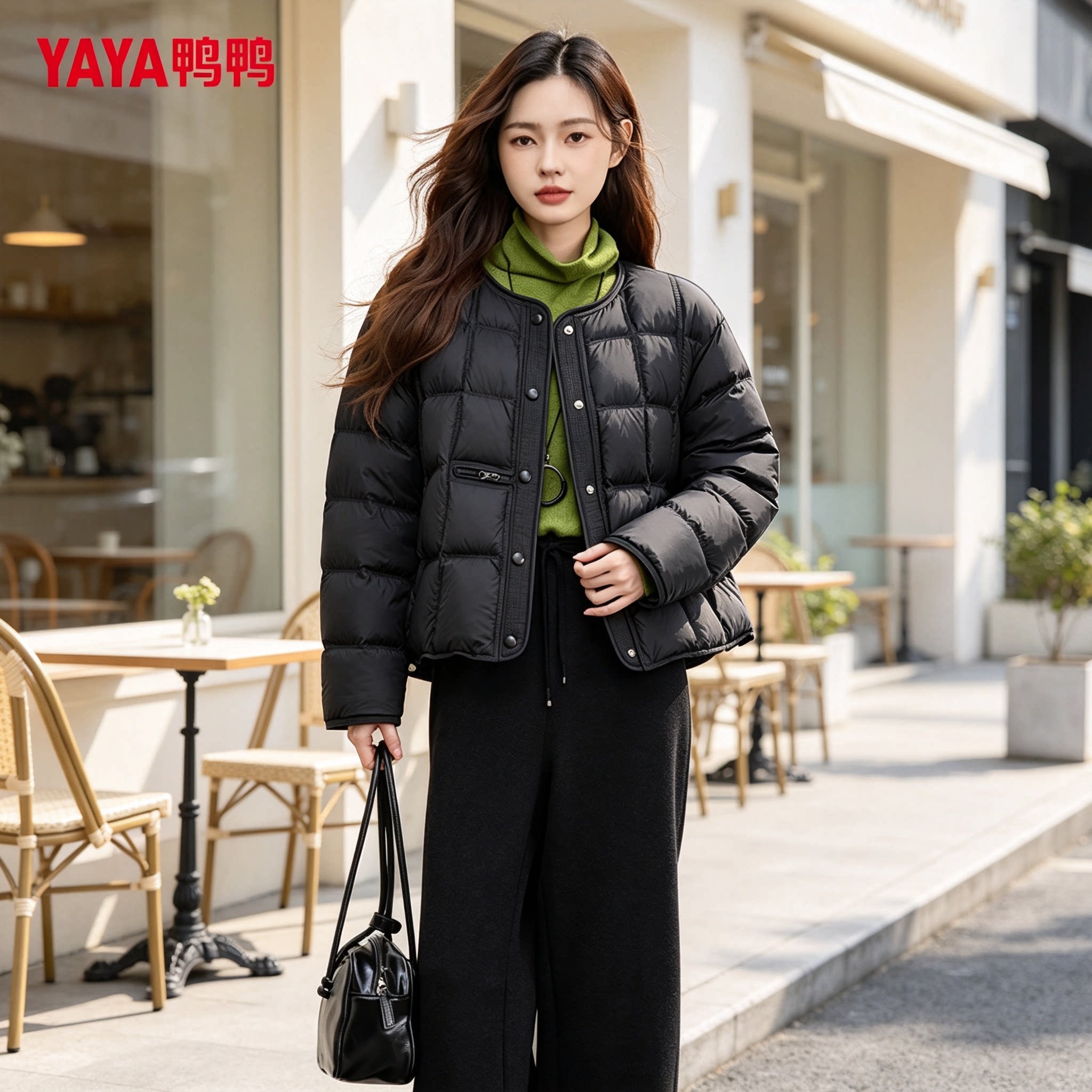 鸭鸭圆领轻薄羽绒服女