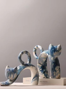 中式陶瓷猫咪客厅创意小猫装饰品民宿家居客厅酒柜桌面动物摆件