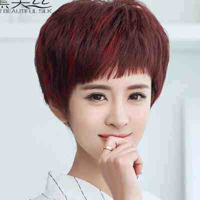 黛美丝假发女短发自然真发假发短发挑染发型时尚真人发丝假发套
