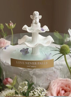 许愿池小天使生日蛋糕装饰摆件