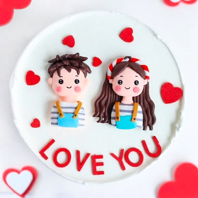 软陶男孩女孩蛋糕装饰摆件网红条纹衫情侣情人节生日烘焙装扮插件