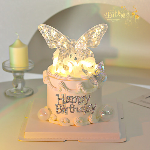 网红发光蝴蝶蛋糕装饰摆件