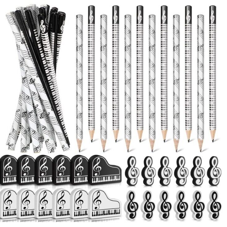 小学生六角铅笔音乐文具音符铅笔音乐班创意学生铅笔钢琴铅笔黑白
