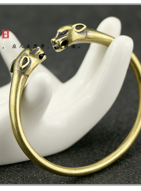 黄铜实心双豹头圆棍手环创意个性朋克风双龙骷髅手镯貔貅镯子工艺