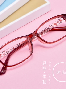 近视眼镜女可配度数tr90超轻红色眼镜框圆脸小框高度数网上配眼镜