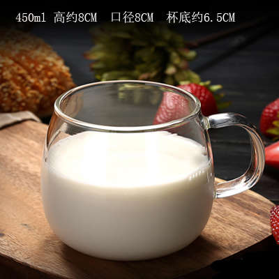 耐高温平底玻璃杯子可加热带把无盖水杯透明泡茶大肚杯高硼硅茶杯