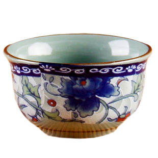 小茶杯网红茶具牡丹花勾连反口酒杯防烫轻便经典青瓷中式酒店饭店