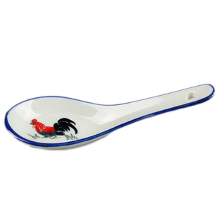 大埔馨明园陶瓷釉下彩青瓷公鸡汤匙吊烧高温小汤勺鸡公复古调羹