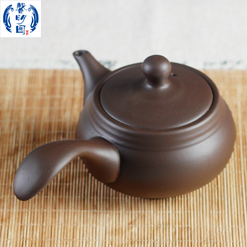 馨明园陶瓷原矿紫陶仿古侧把壶日式手柄壶急须茶道壶创意倒挂金钩