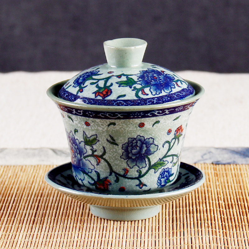 经典小号牡丹花勾连泡茶盖碗青花瓷茶碗复古敬茶杯三才复古网红,餐饮具,盖碗,淘宝优惠券,粉丝福利购,淘宝优惠卷