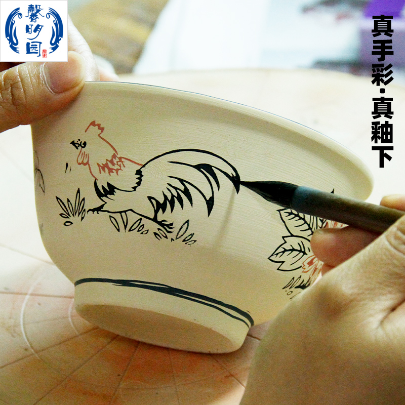 复古国潮双重防烫手绘港式鸡公碗