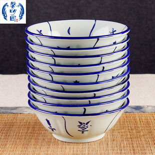 馨明园陶瓷青花釉下彩手绘葵斗碗复古怀旧斗笠碗中国风客家面碗