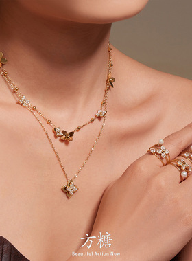 方糖气质轻奢小众四叶草花朵吊坠