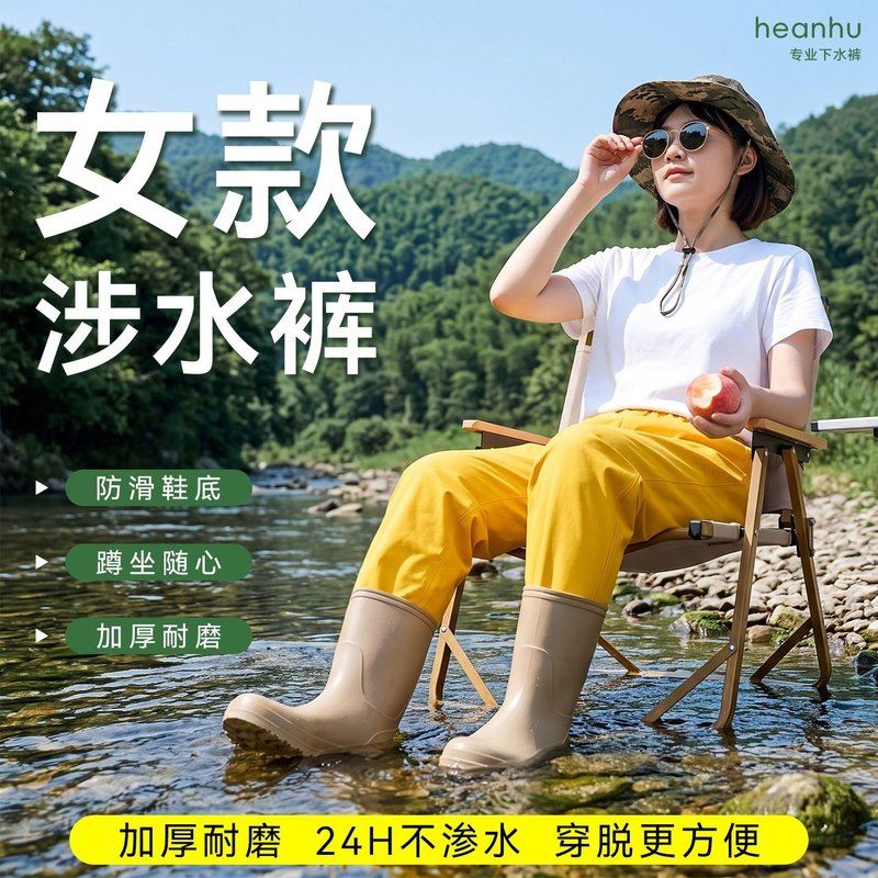 雨裤包脚一体款轻便女款腰裤赶海下水防水玩水捕鱼衣服防滑涉水沙