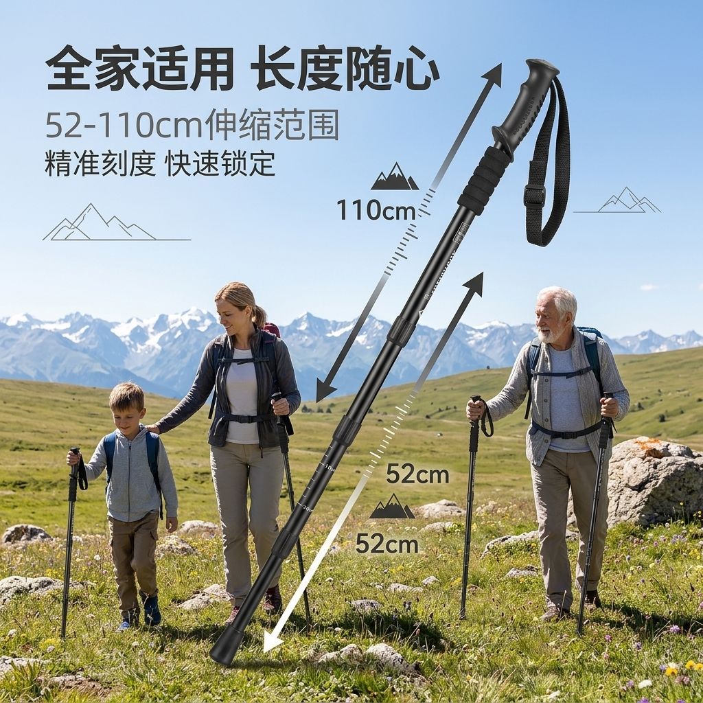 爬山拐杖登山专用硬质钢合金伸缩登山杖户外徒步防滑减震老人手杖