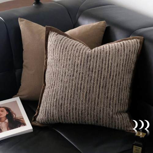 棕色系侘寂风简约条纹宽边抱枕腰枕抱枕套客厅沙发靠垫样板间靠枕