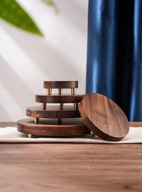 北美黑胡桃木圆形底座佛像座底鱼缸茶具工艺品展示实木圆形底座