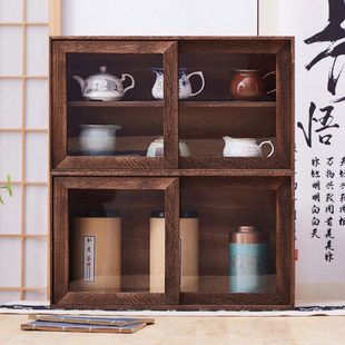 储物柜面展示架多宝格博古架 置物架茶具实木桌子防尘收纳盒新款