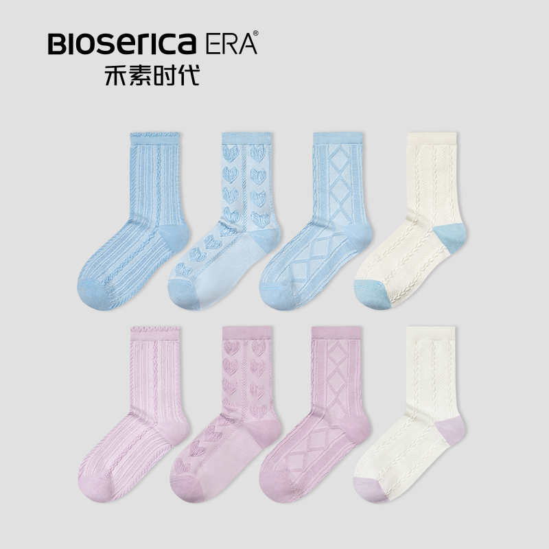 禾素时代袜子女士中筒春夏季甜美田园风园游会抑菌防臭透气棉袜