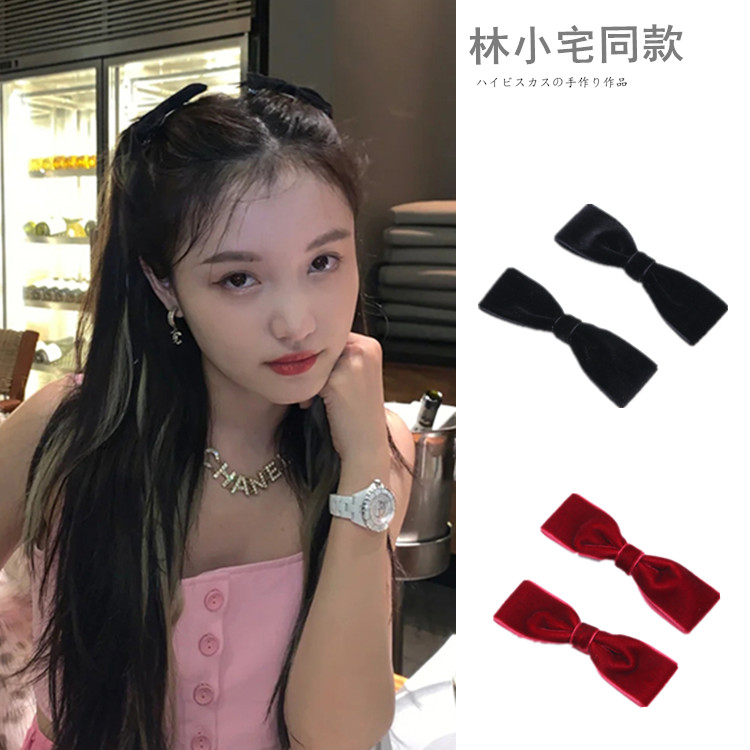 林小宅同款蝴蝶结发夹可爱纯色侧边夹日常小号发卡布艺丝绒发饰