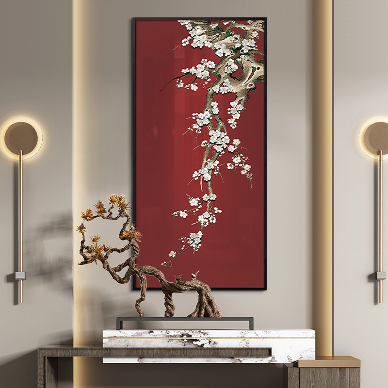 竖版餐厅可定制立体新中式实物画