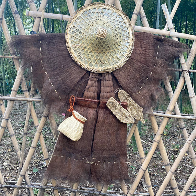 蓑衣斗笠帽草帽农家乐装饰道具可穿棕衣蓑笠斗篷古风梭衣草鞋披肩