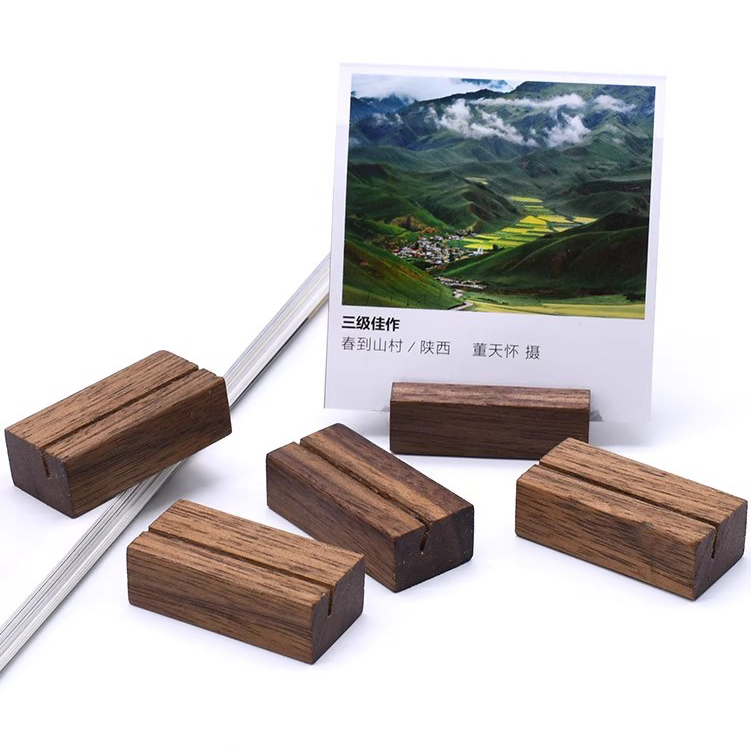 黑胡桃木实木留言夹便签夹夹子摆件便签卡片底座价格标签台牌简约