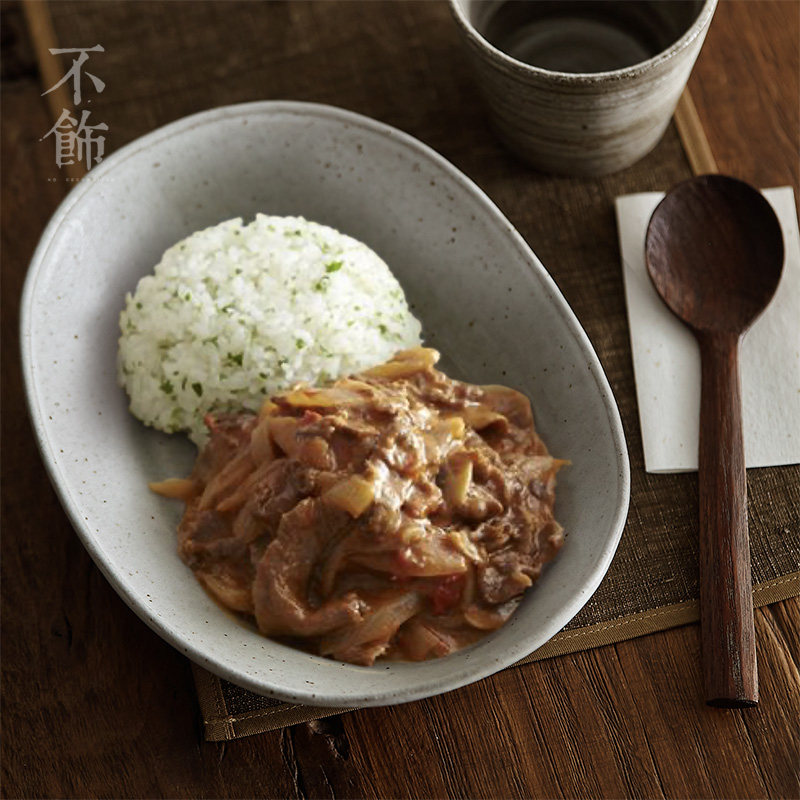 不饰【椭圆窝盘】志野烧侘寂风粗陶餐盘日式牛肉饭盘中式烧菜盘子