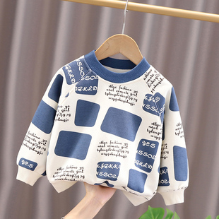 男童秋冬卫衣2025新款小童洋气加绒圆领打底衫婴儿童网红时髦绒衫