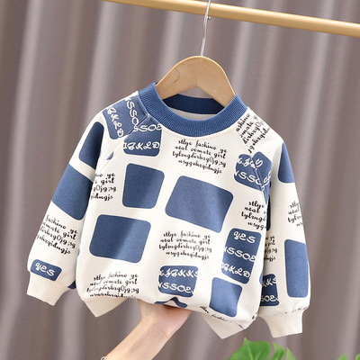 男童秋冬卫衣2025新款小童洋气加绒圆领打底衫婴儿童网红时髦绒衫